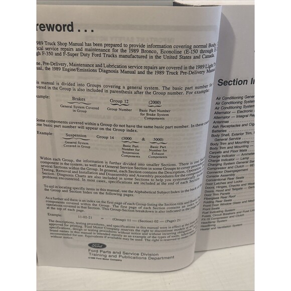 1989 Ford Light Duty Series Factory Model E, F150-350, F Super Truck Shop Manual - Picture 8 of 9